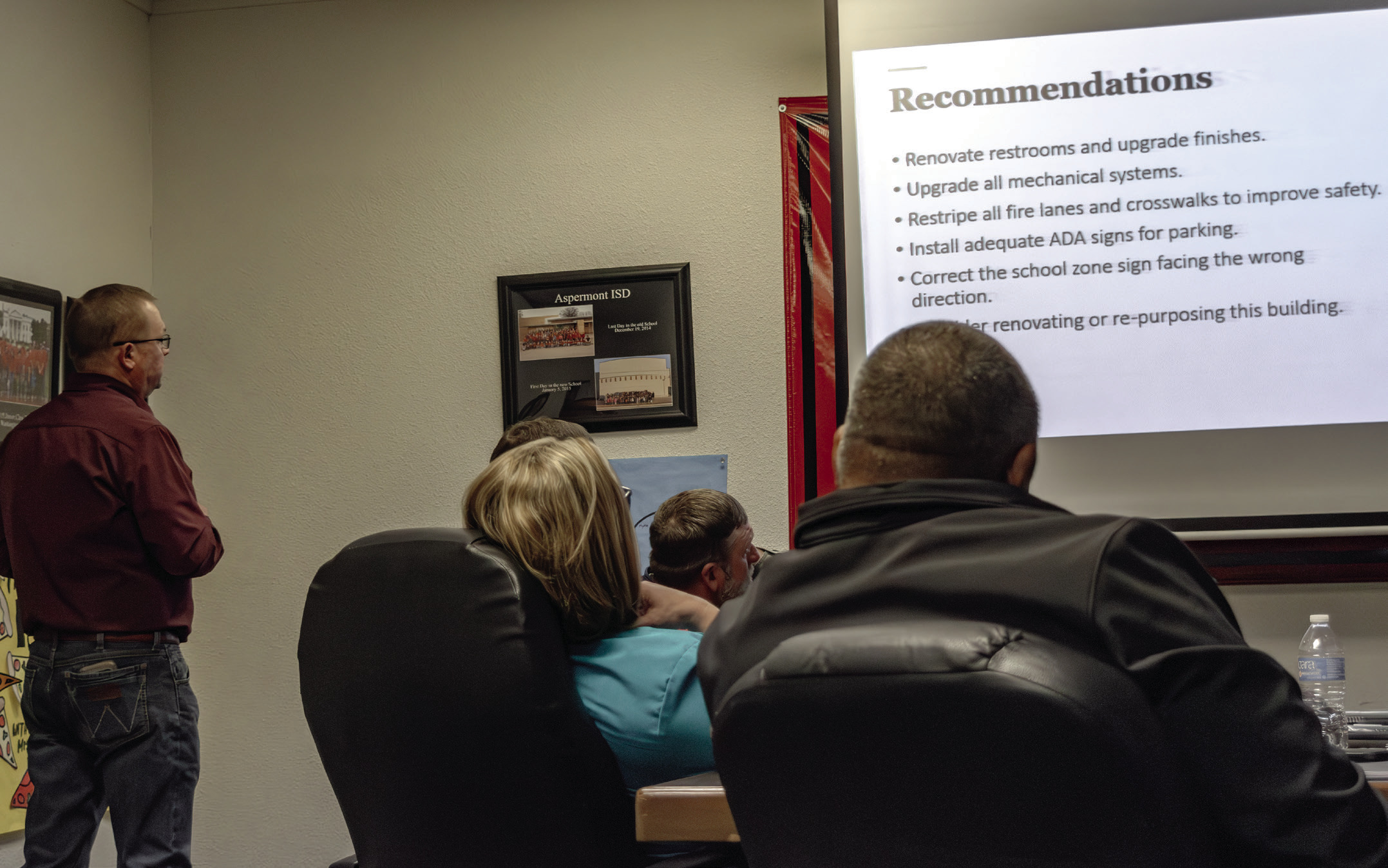 Greg Decker with Gallagher Construction reviewed the company's July facilities assessment with Aspermont trustees last week, which included more targeted approaches as well as sharing information about project costs should the district seek a future bond election.